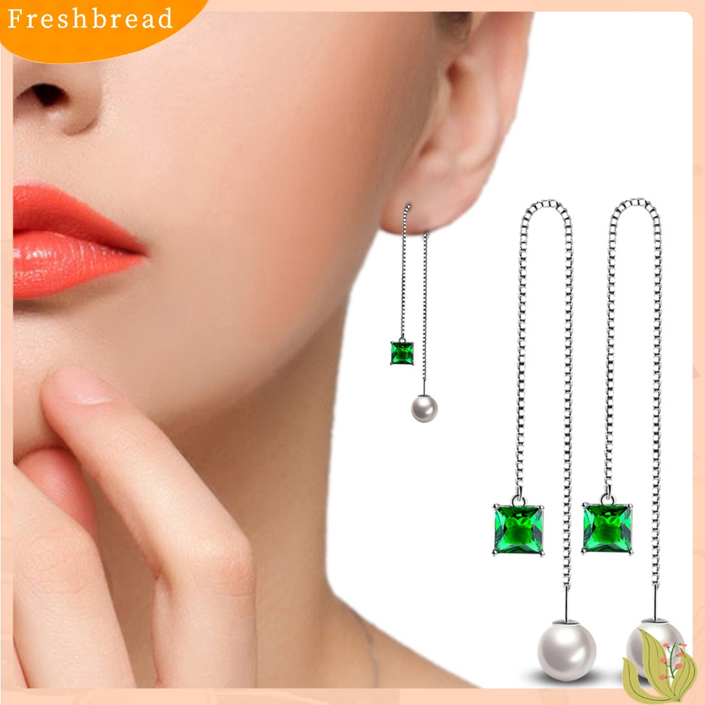 < Freshbread > Wanita Perak Berlapis Tipis Rantai String Menjuntai Garis Panjang Liner Threader Earrings