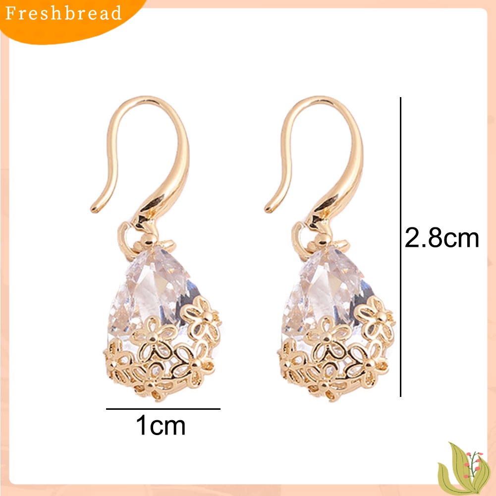 &lt; Freshbread &gt; Elegan Lady Water Drop Cubic Zirconia Bunga Liontin Kait Anting Perhiasan Hadiah