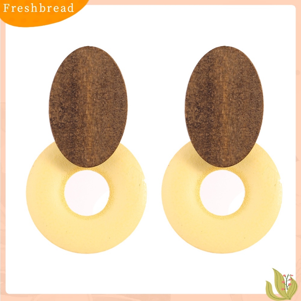 &lt; Freshbread &gt; Anting Pejantan Lingkaran Bulat Vintage Kayu Alami Perhiasan Pesta Malam Wanita