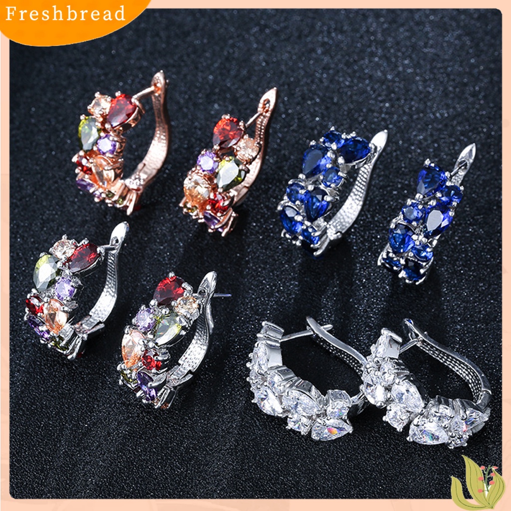 &lt; Freshbread &gt; 1pasang Anting Wanita Elegan Dekorasi Telinga Gaya Eropa Dan Amerika Anting Klip Berlian Imitasi Warna-Warni Untuk Pakaian Sehari-Hari