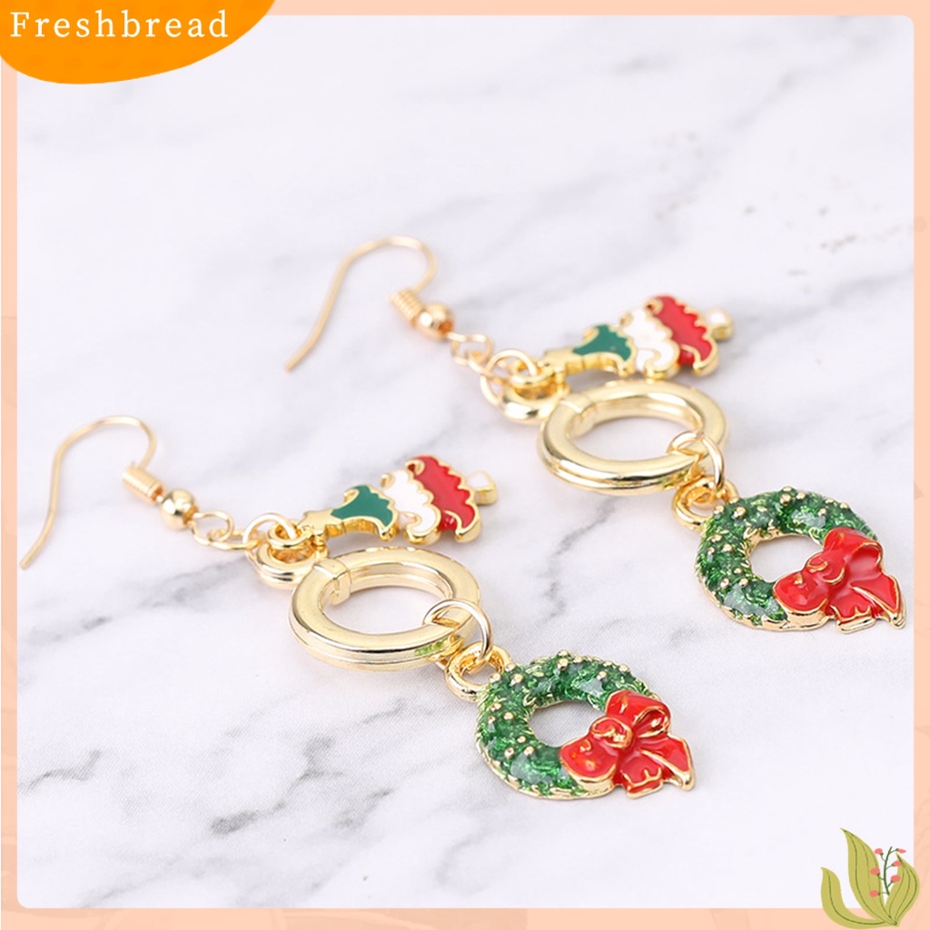 &lt; Freshbread &gt; 1pasang Anting Kait Natal Aplikasi Lebar Gaya Lucu Christmas Menjuntai Hook Earring Untuk Anak Perempuan