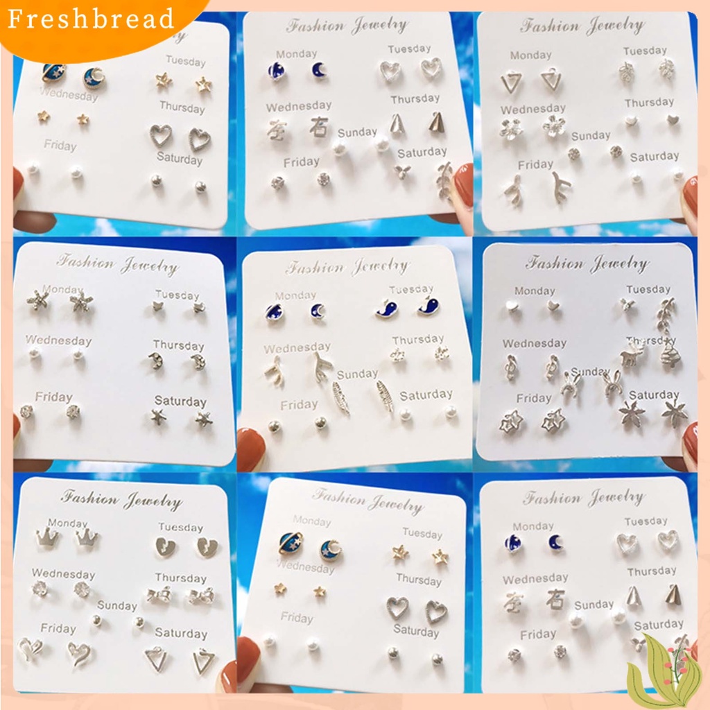 &lt; Freshbread &gt; Anting Tusuk Telinga Tema Minggu Perhiasan Fashion Anting Bintang Alloy Lucu Untuk Pesta