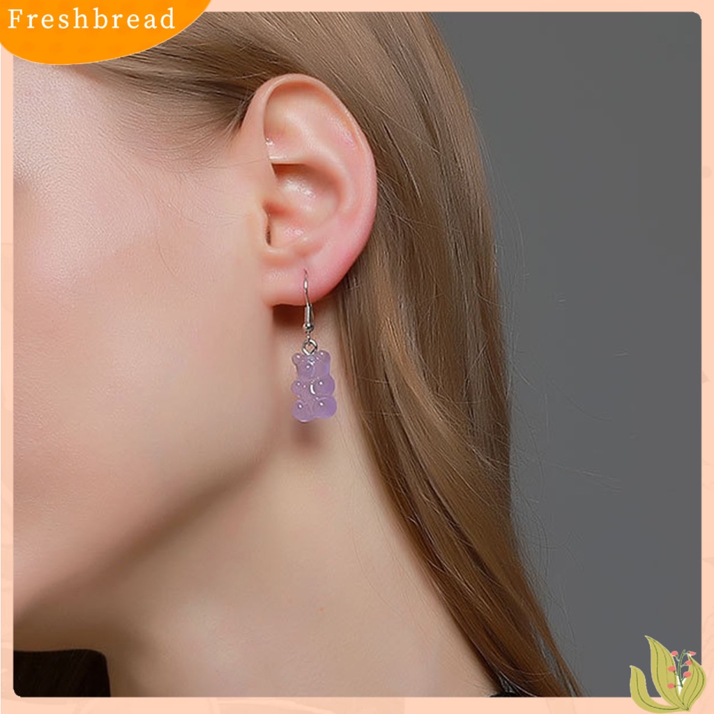 &lt; Freshbread &gt; 1pasang Anting Stud Lovely Trendy Resin Teddy Bear Drop Earring Untuk Dekorasi