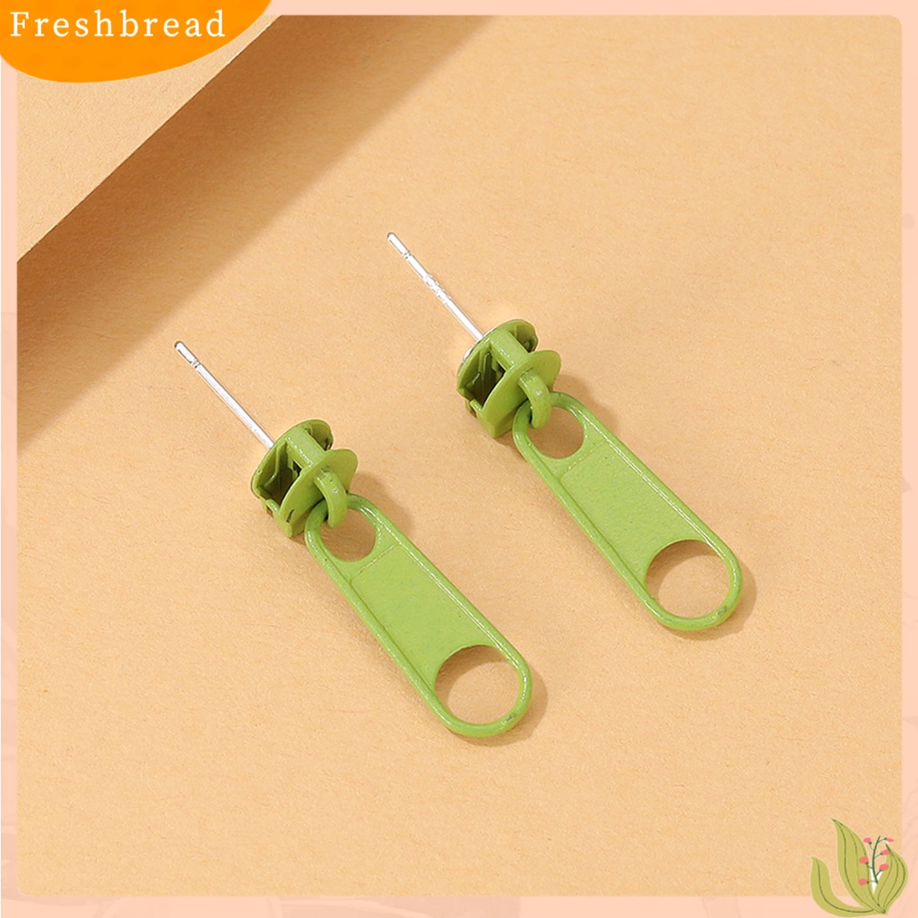 < Freshbread > 1pasang Anting Tusuk Resleting Bentuk Perhiasan Lapis Kartun Warna Permen Ear Studs Untuk Pesta