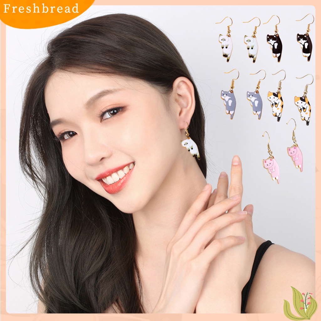 &lt; Freshbread &gt; 1pasang Liontin Anting Kepribadian Manis Telinga Dekorasi Lucu Kartun Kucing Gadis Anting Kait Aksesori Perhiasan