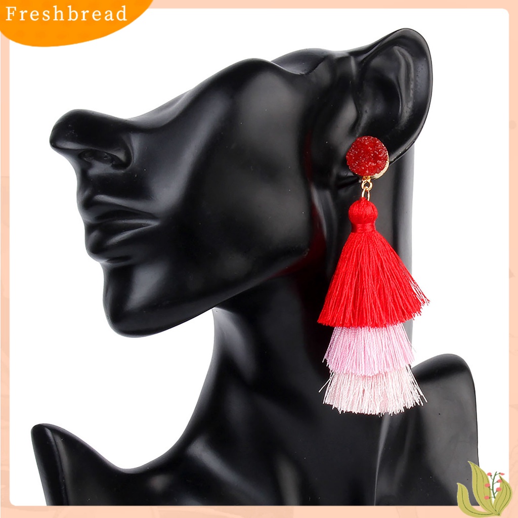< Freshbread > 1pasang Anting Fashion Tiga Lapis Rumbai Wanita Menjuntai Anting Untuk Hadiah