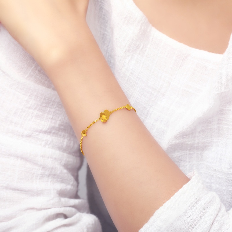 Goldkingdom Fashion Perhiasan Aksesoris Ready Stock Berlapis Emas Gelang Emas Wanita Adjustable Manik-Manik Serbaguna Cinta Hati Gelang Perhiasan Eurocoin