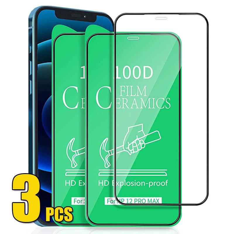 3pcs Film Keramik Untuk iPhone 14 13 12 11 Pro MAX Plus Mini Pelindung Layar HD Anti-Shock Full Cover Untuk iPhone X XS MAX XR 7 8 6 6S Plus SE 2022 2020