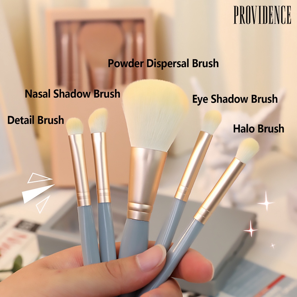 Providence 5Pcs/Set Makeup Brush Dengan Cermin Bulu Lembut Pegangan Non-slip Mudah Dibawa Eyeshadow Multifungsi Bedak Longgar Brush Kit Kosmetik