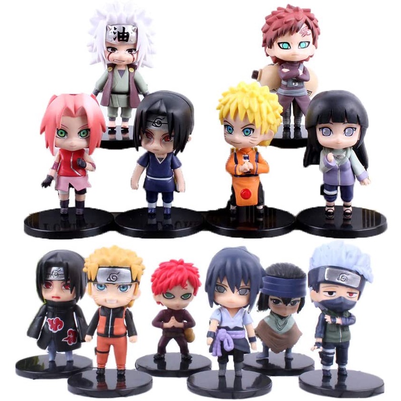 12pcs Naruto Anime Uzumaki Shippuden Hinata Sasuke Itachi Gaara Jiraiya Sakura Kakashi Uchiha Q Versi PVC Angka Mainan 7CM