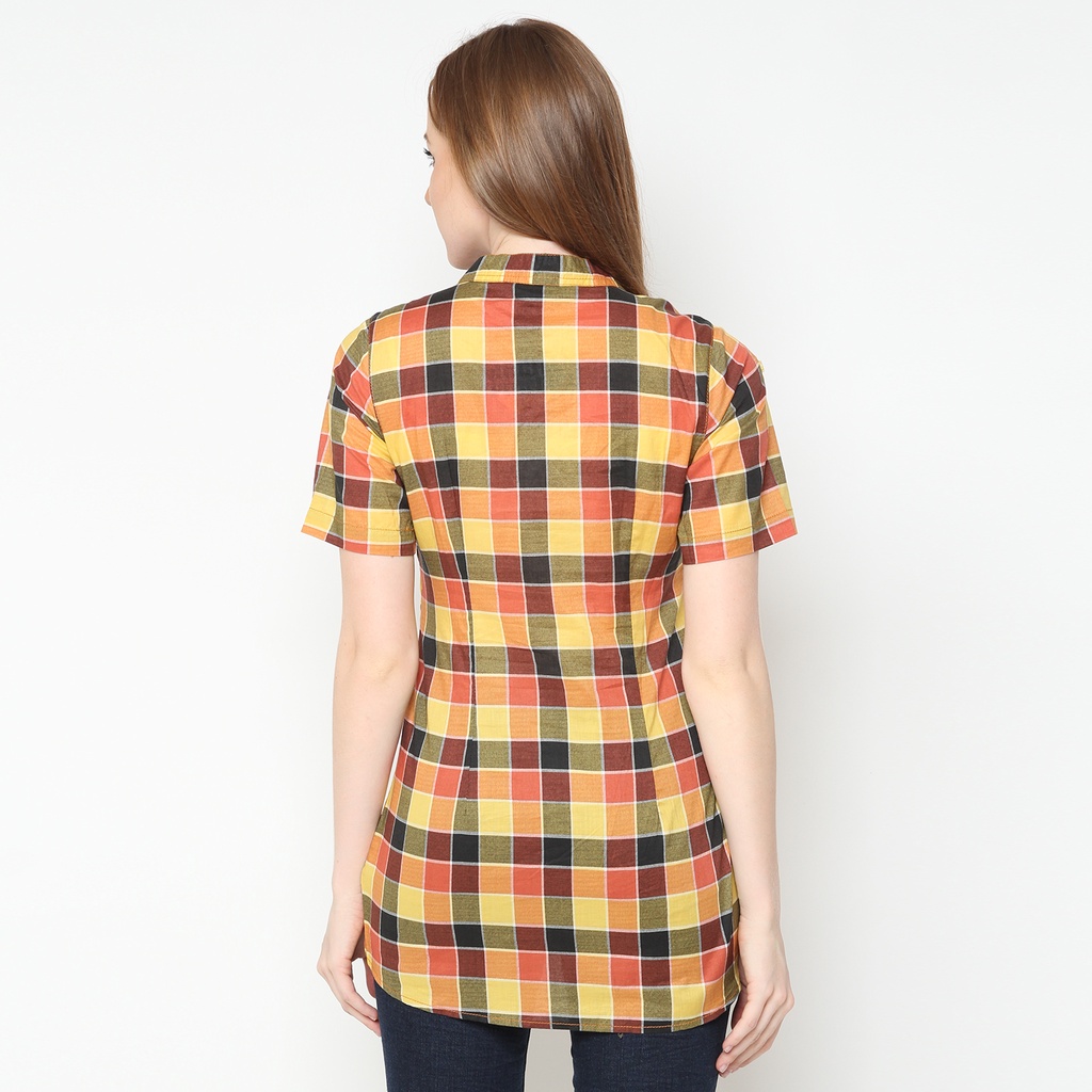 Mobile Power Ladies Basic Plaid Shirt Short Sleeve - Multi Color L8141