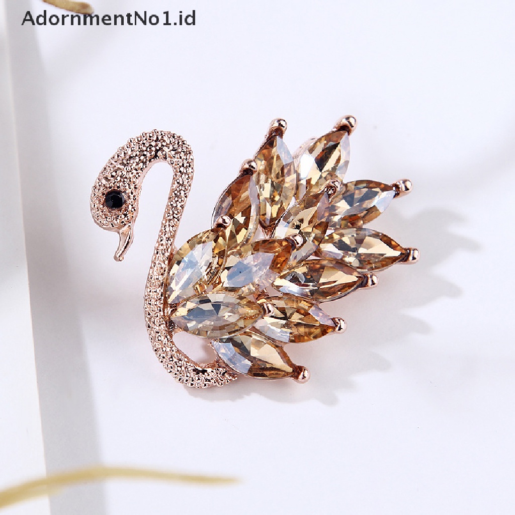 [AdornmentNo1] 1pc Alloy Crystal Swan Bros Kristal Hewan Bros Jas Kerah Pin Hias [ID]