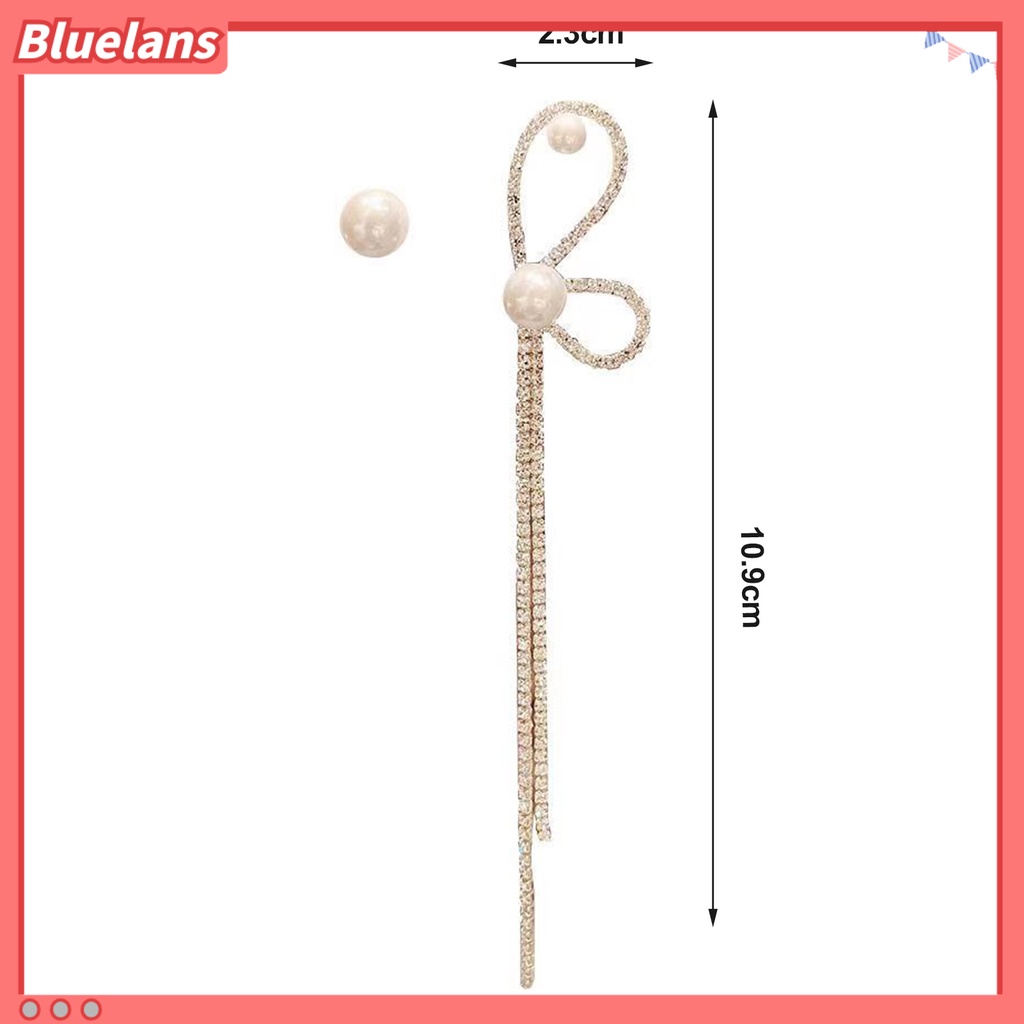 {In Stock} 1pasang Anting Rumbai Asimetri Busur Mutiara Imitasi Berlian Imitasi Bersinar Dekorasi Tahan Luntur Panjang Rumbai Menjuntai Anting Gantung Aksesoris Perhiasan