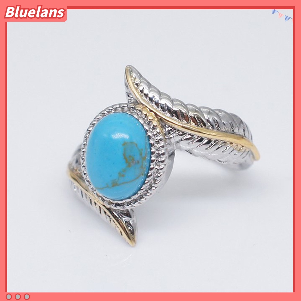 {In Stock} Mewah Wanita Faux Turquoise Hias Bulu Cincin Cocktail Pesta Perhiasan Hadiah