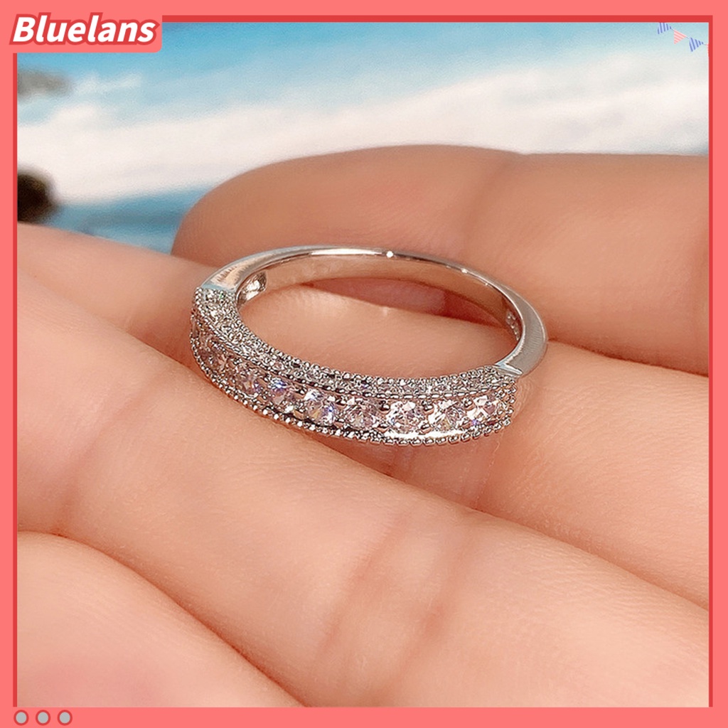 {In Stock} Unisex Cincin Bulat Cubic Zirconia Perhiasan Bersinar Terang Kilau Jari Cincin Hadiah Hari Kasih Sayang