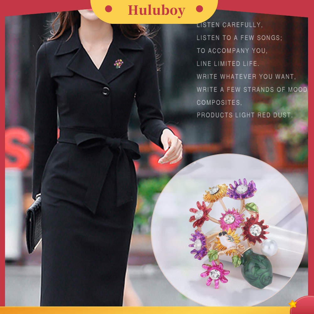 {Ready Stock} Fashion Wanita Vas Bunga Berlian Imitasi Bertatahkan Bros Pin Korsase Lapel Perhiasan