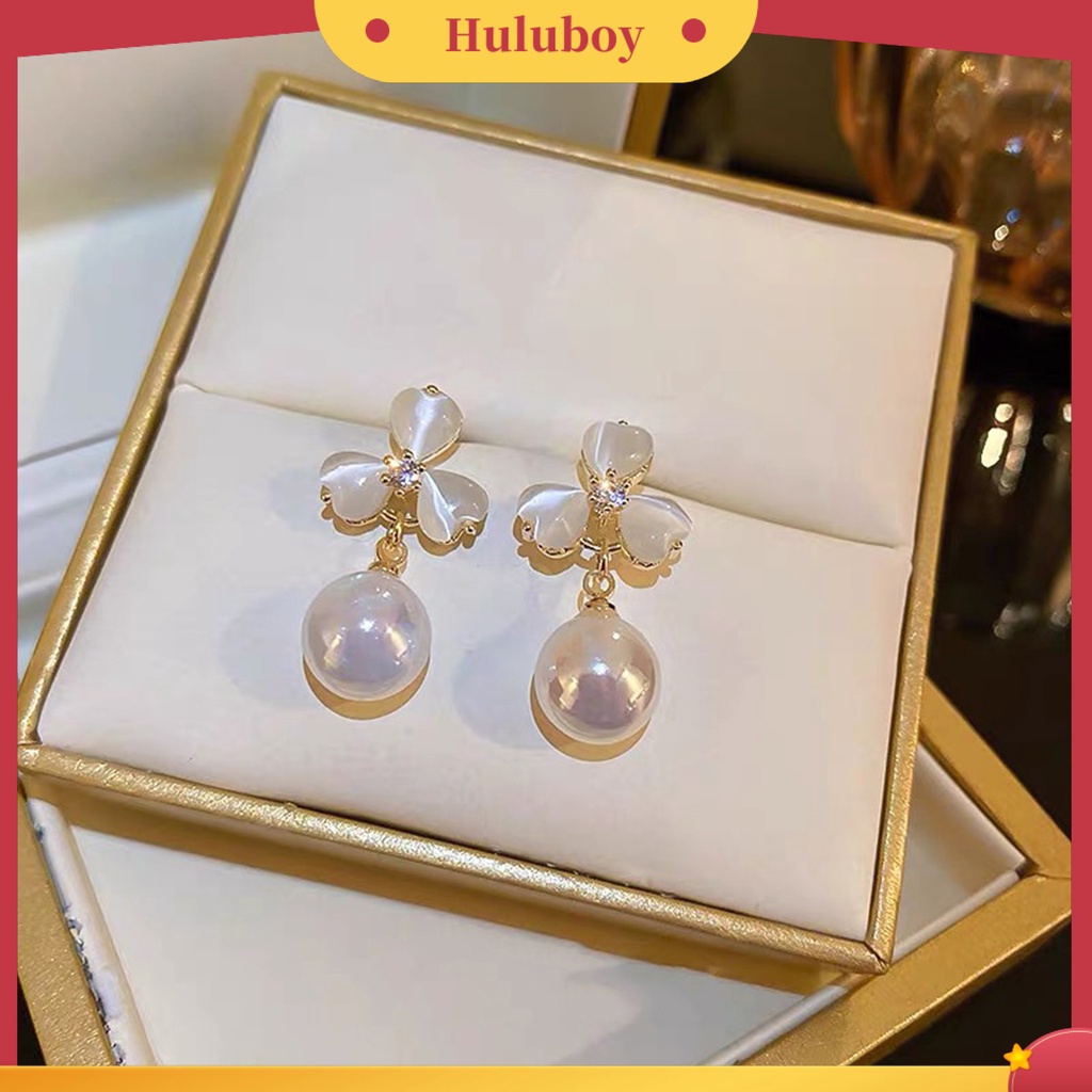 {Ready Stock} 1pasang Anting Stud Dainty Elegan Temperamen Gaya Perancis Mutiara Imitasi Opal Bunga Wanita Drop Earrings Perhiasan Aksesoris