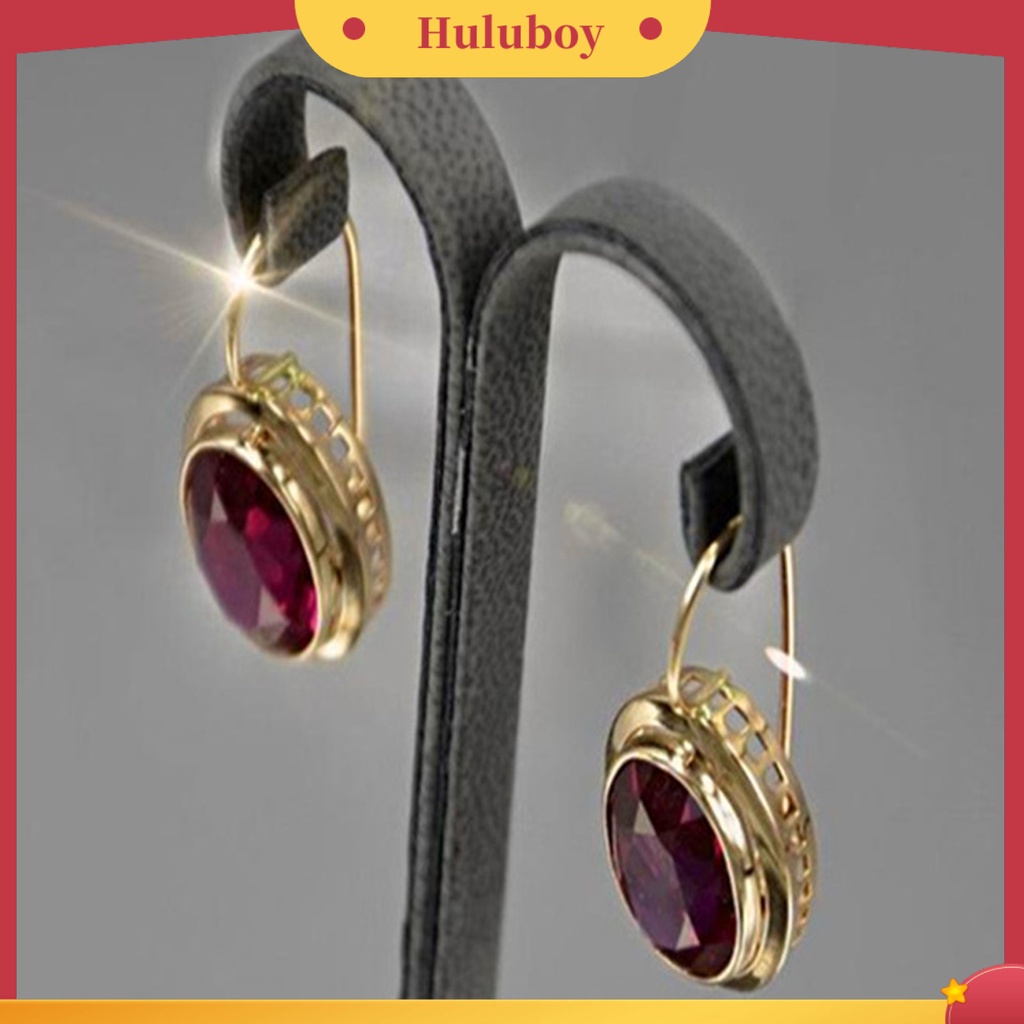 {Ready Stock} 1pasang Merah Berlian Imitasi Wanita Anting Oval Alloy Berongga Shiny Klip Anting Perhiasan Pernikahan