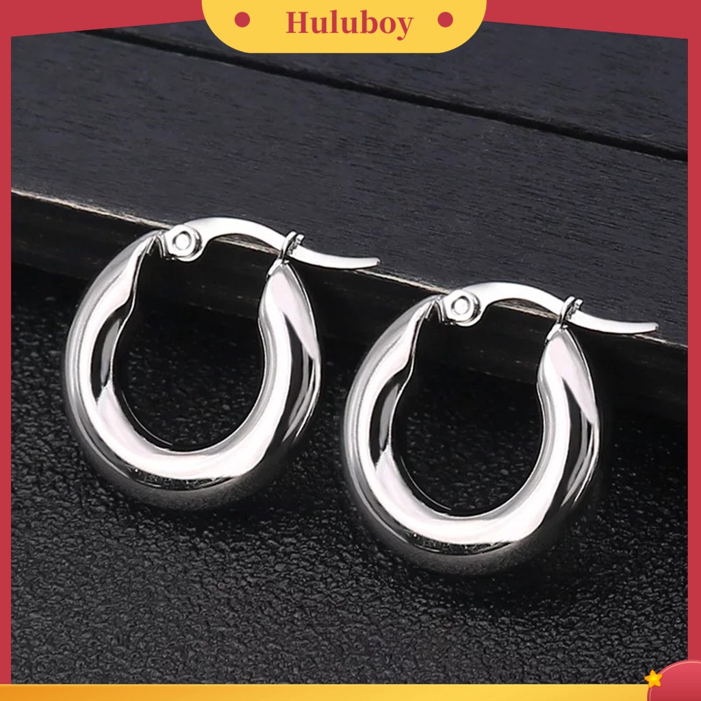 {Ready Stock} 1pasang Wanita Anting Hoop Bulat Menebal Berlebihan Semua Pertandingan Padat Punk Anting Perhiasan Aksesoris