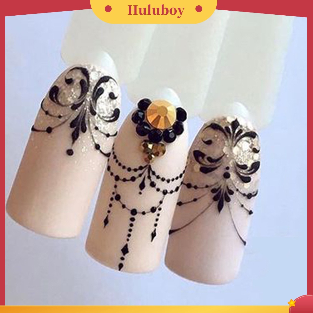 {In Stock} DIY Hitam Bunga Nail Art Stiker Transfer Air Manicure Decals Dekorasi