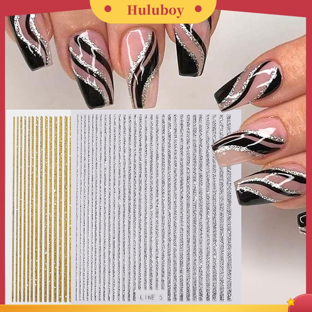 {In Stock} Glitter Stiker Kuku Ultra-Tipis Ditekuk Efek Mengkilap Glitter Decals DIY Manicure Hologram Garis Kuku Stiker Nail Art Dekorasi Perlengkapan Kuku