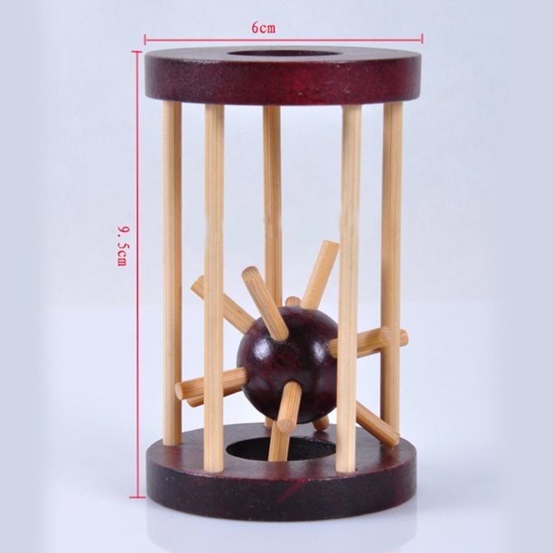 Dekorasi Puzzle Kayu Unlock Bola Berduri Asah Otak IQ Logic Lock Cage