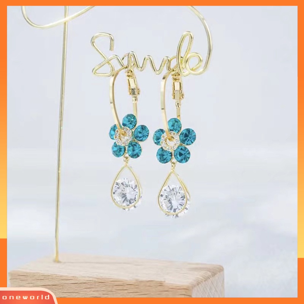 [OWR] 1pasang Ladies Earrings Ringan Mewah Elegan Temperamen Indah Halus Pakaian Sehari-Hari Alloy Faux Kristal Bunga Wanita Anting-Anting Aksesoris Pesta