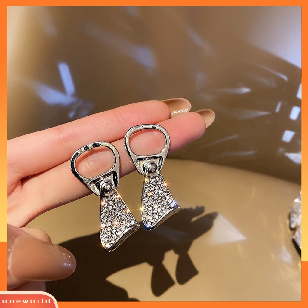 [OWR] 1pasang Wanita Anting Geometris Berlian Imitasi Menawan Pengerjaan Halus Berkilau Berdandan Hypoallergenic Toples Tarik Cincin Kreatif Stud Earrings Perhiasan Aksesori