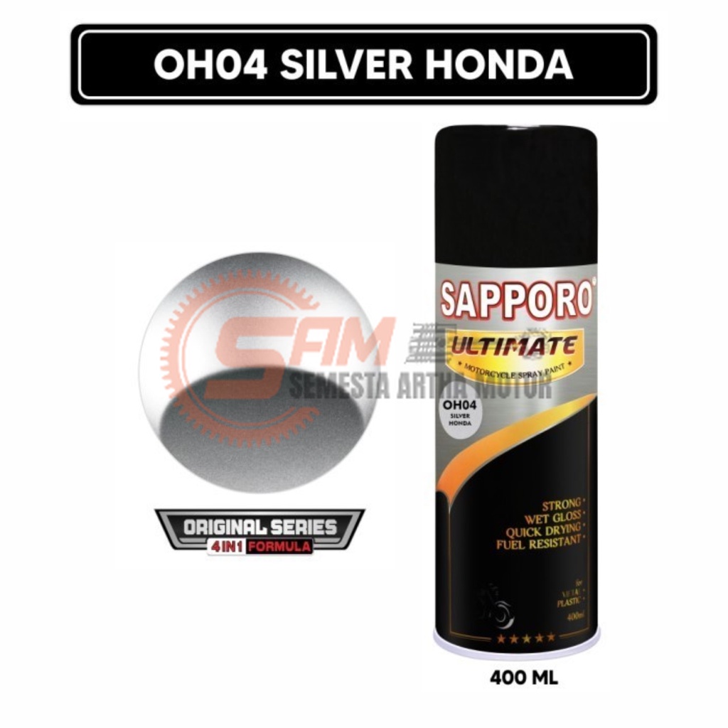 

Pilox Sapporo Ultimate OH04 Silver Honda 4IN1 Cat Semprot 400ml Pilok Aerosol Spray