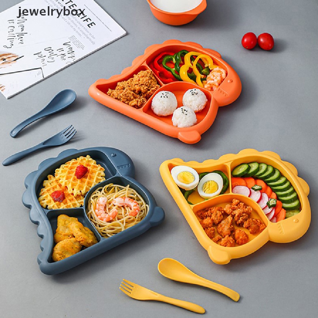 [jewelrybox] 4pcs/set Peralatan Makan Bayi Dinosaurus Anak Piring Makan Grid Feeding Dishes Butik