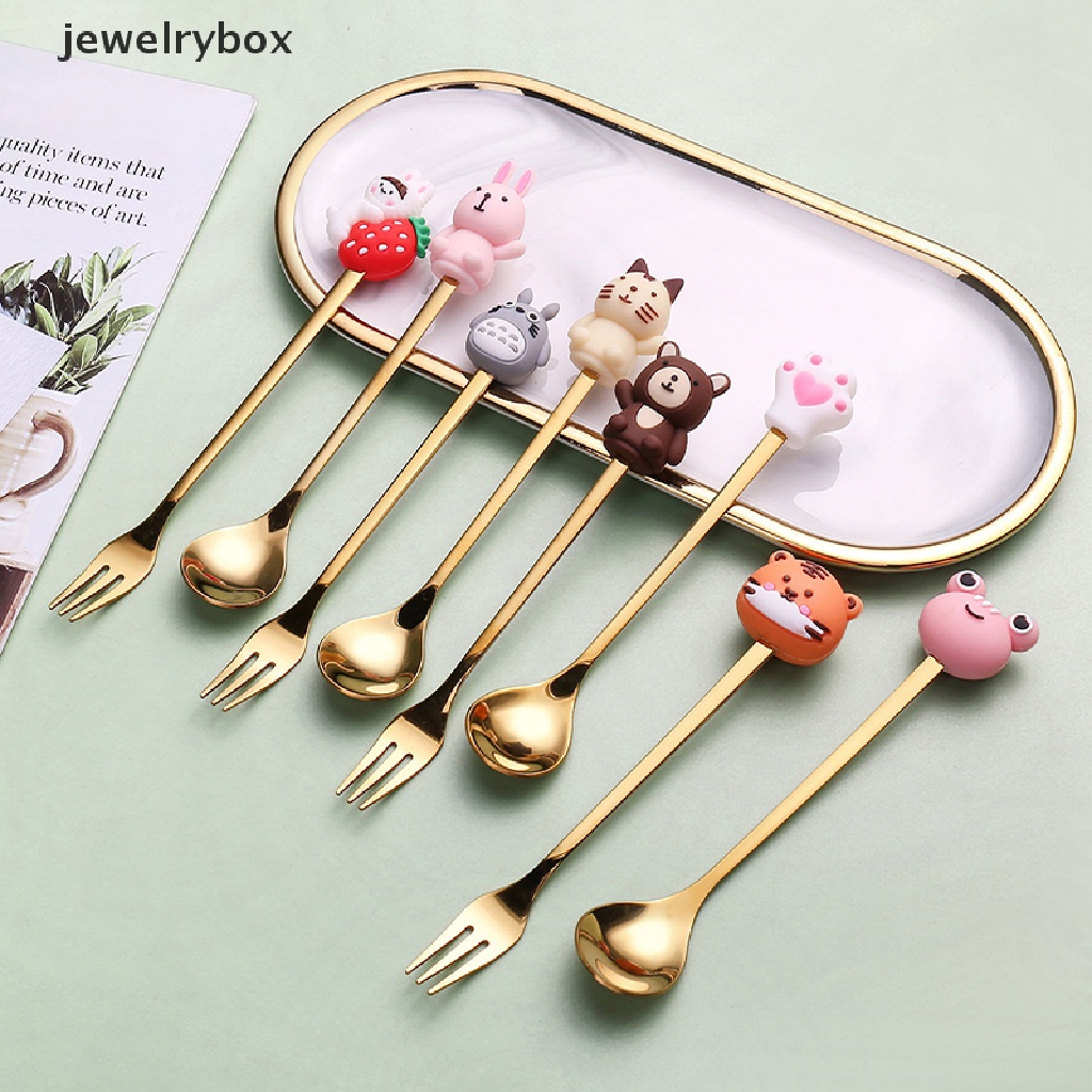 [jewelrybox] 4pcs/6pcs Peralatan Makan Anak Sendok Garpu Set Buah Hewan Dekorasi Dessert Spoon Fruit Fork Coffee Spoon Cutlery Gift Boutique