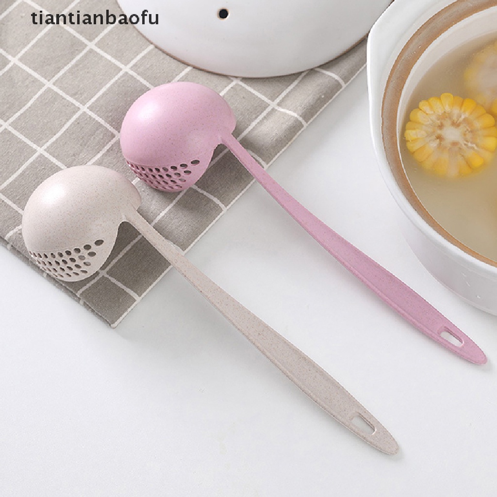 [tiantianbaofu] Sendok Sup Gagang Panjang 2in1 Sendok Slotted Home Strainer Cooking Colander Kitchen Scoop Plastik Aksesoris Dapur Butik