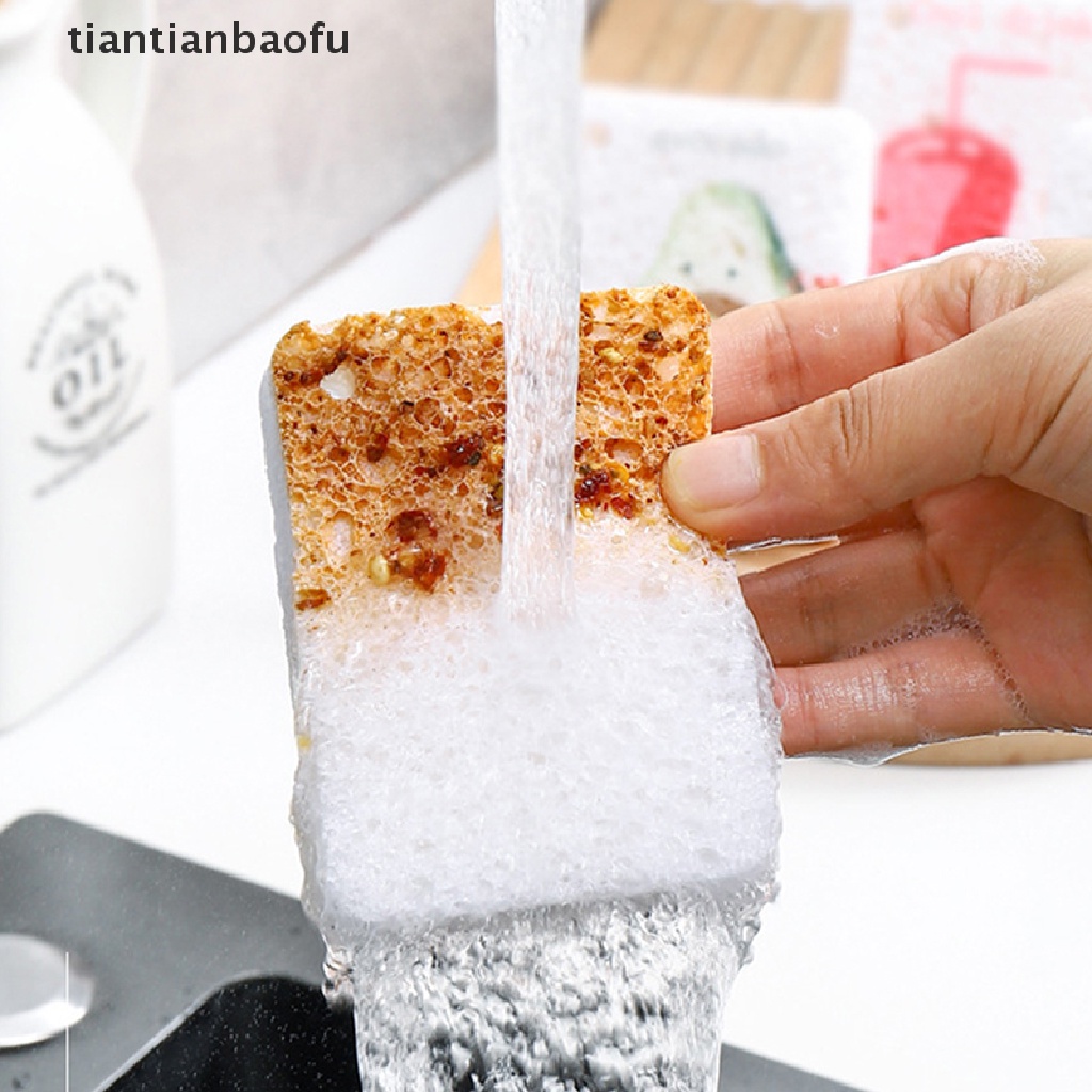 [tiantianbaofu] Kawaii Wood Pulp Sponge Pads Tali Bentuk Buah Dapur Piring Panci Alat Makan Butik