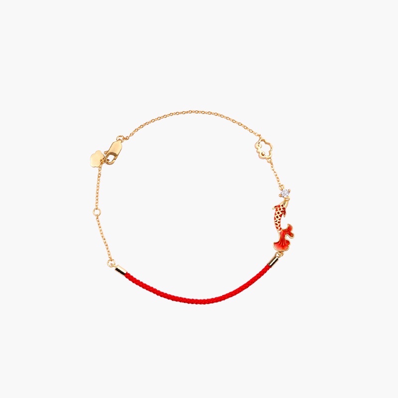Goldkingdom Fashion Perhiasan Aksesoris Ready Stock Mewarisi Hukum Kuno Ruyi Brokat Set Ikan Gurame Enamel Warna Kalung Earline Rajutan Tali Merah Xiangyun Gelang