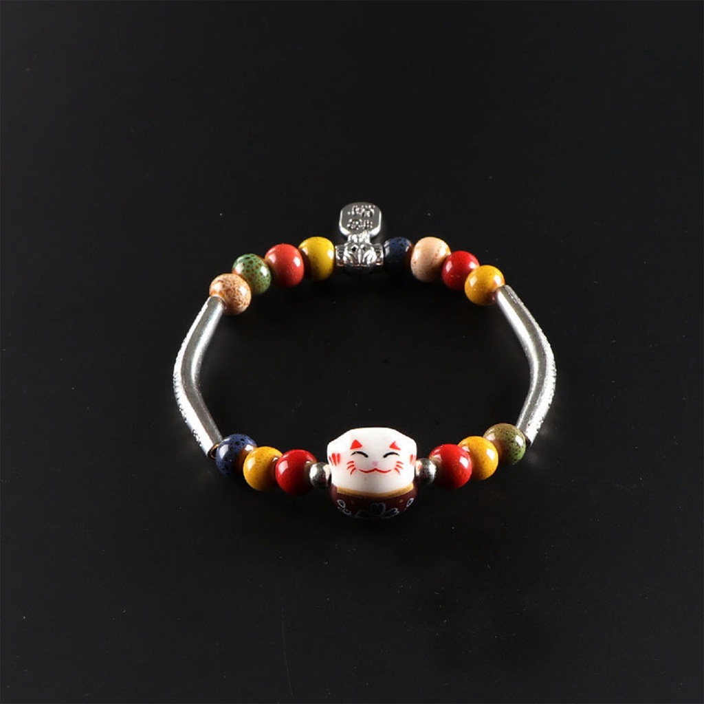 Lucky Cat Stone Beads Bracelet Bangles Sederhana Manis Gelang Keramik Untuk Wanita Gadis Hadiah Ulang Tahun Perempuan Pesona Perhiasan