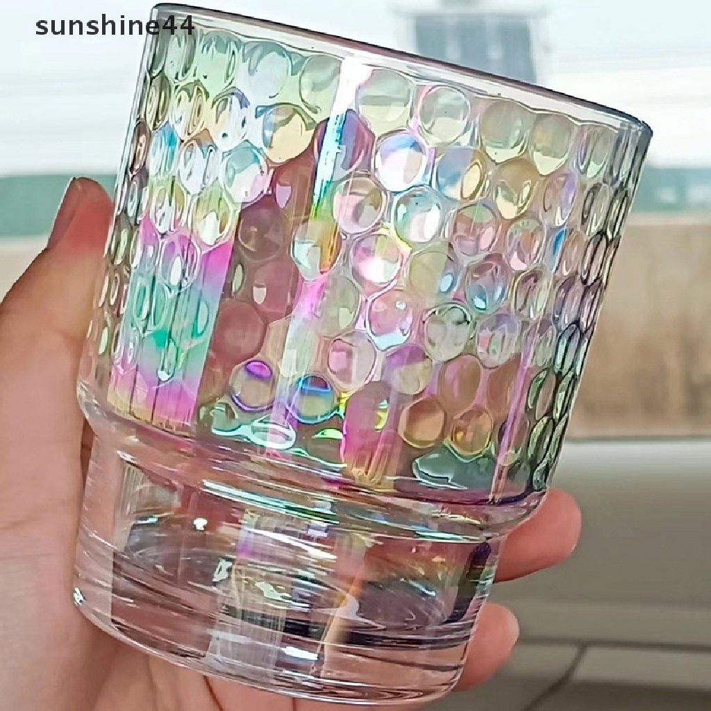 Sunshine Gelas Kaca 400ML Iridescent Dengan Tutup Straw Beer Juice Milk Tea Glass Cups ID