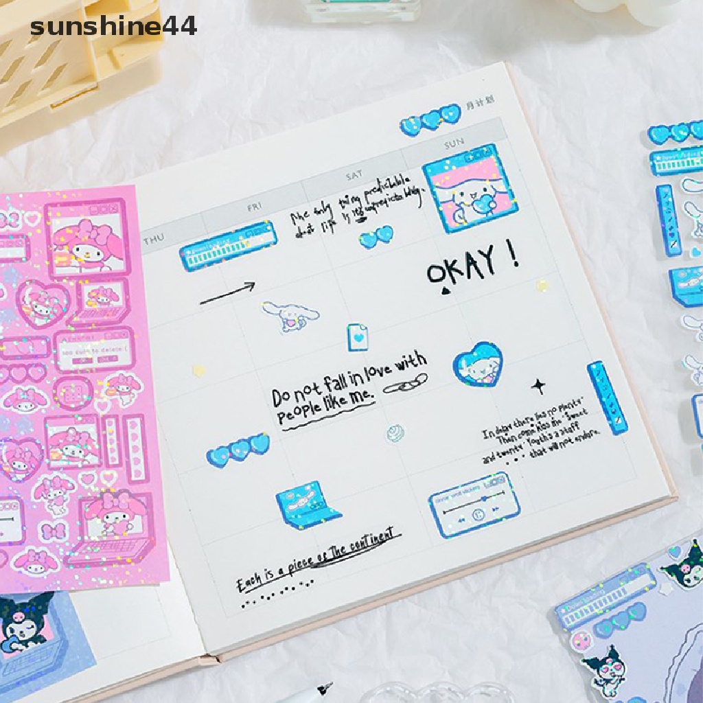 Sunshine Sanrio Sticker Cinnamoroll Kuromi My Melody Hello Kitty Pachacco Pompompurin Dekorasi Stiker Planner Diary Jepang ID