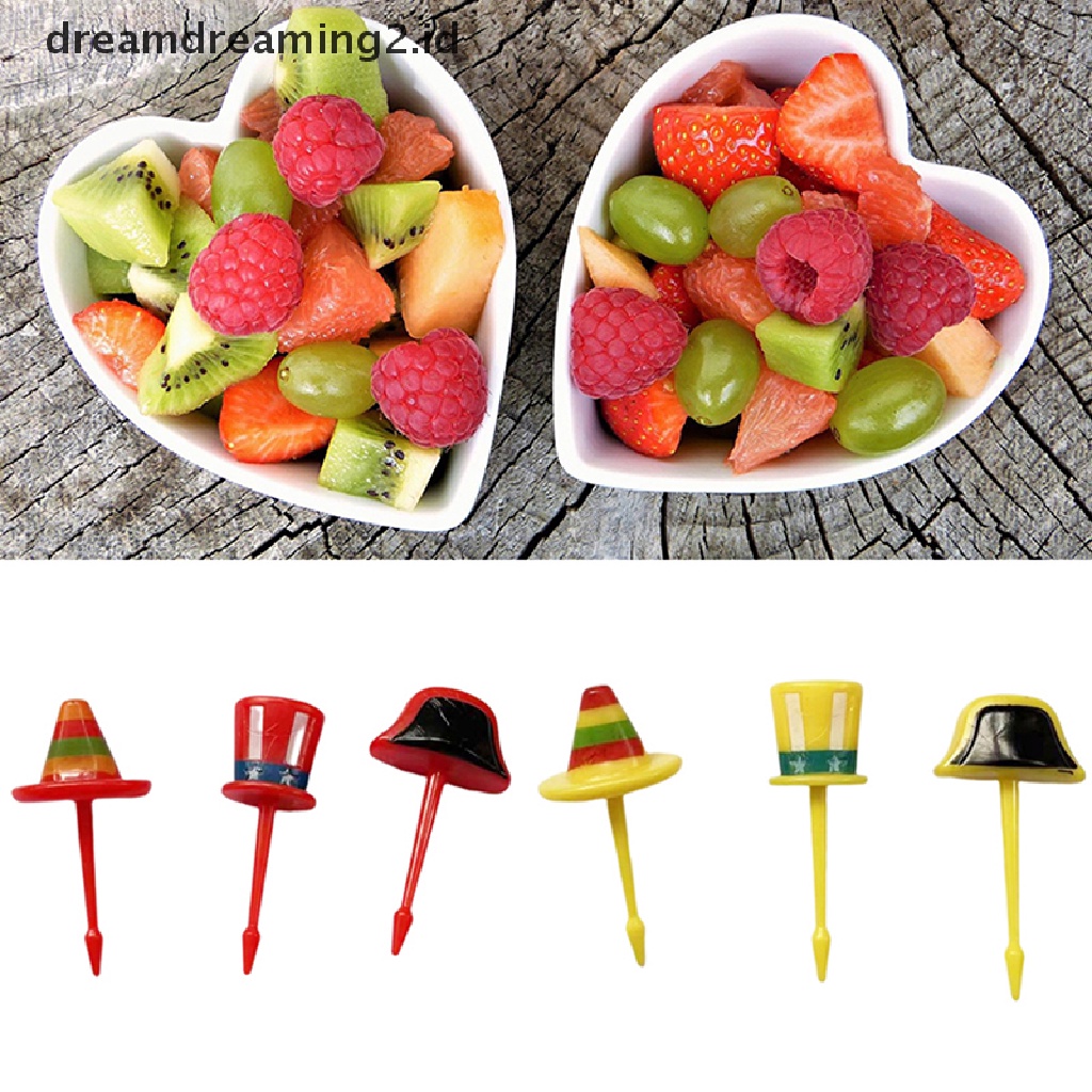 (hot) 1set Topi Kartun Lucu Anak Garpu Buah Plastik Bento Lunch Dessert Tusuk Gigi//