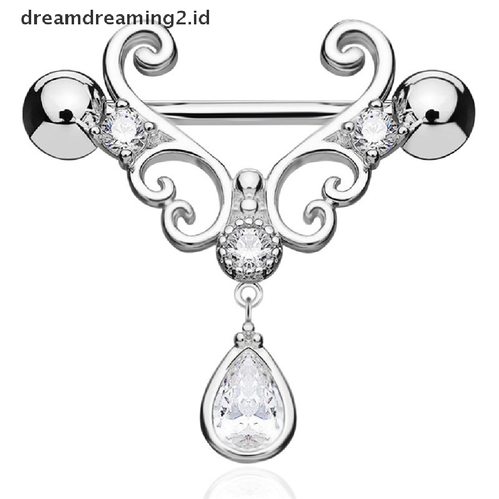 (hot) 14g Stainless Steel Zirkon Kristal Bar Barbel Nipple Cincin Perhiasan Tubuh//