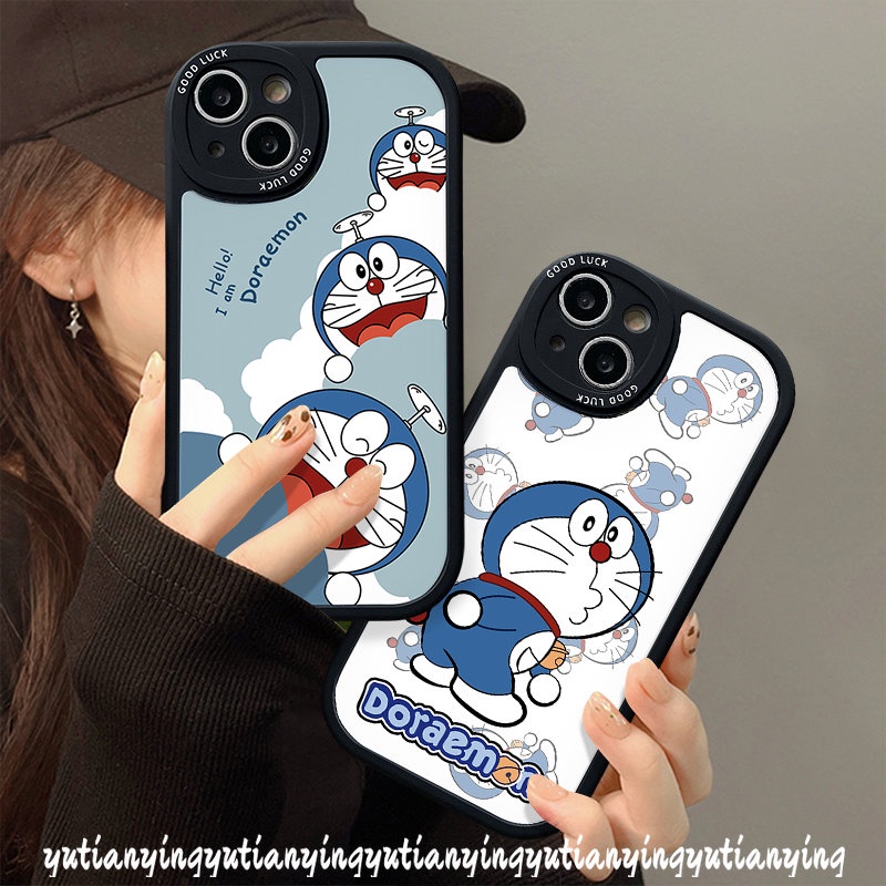 Samsung A12 A30s A14 A13 A02s A50 A71 A53 A52s A50s A23 A33 A20 A32 A03 A51 A20s A22 A04s A72 A10s A03s A52 A11 A21s A04 A31 A73 Kartun Kucing Lucu Doraemon Lensa Oval Soft Cover