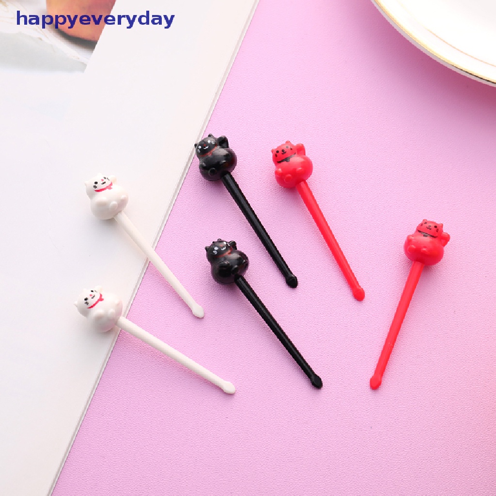 [happy] 6pcs Kartun Lucky Cat Dog Bentuk Makanan Buah Garpu Picks Set Dessert Aksesoris [ID]