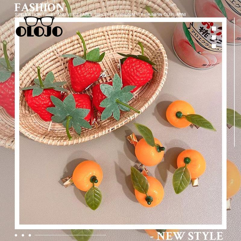 【COD】Orange Jepit Rambut Wanita Korea Manis Dan Indah Imitasi Buah strawberry hairpin Simulasi Buah Kepribadian Jepit Rambut 3D Strawberry Lucu Cute Jepit Rambut Mini