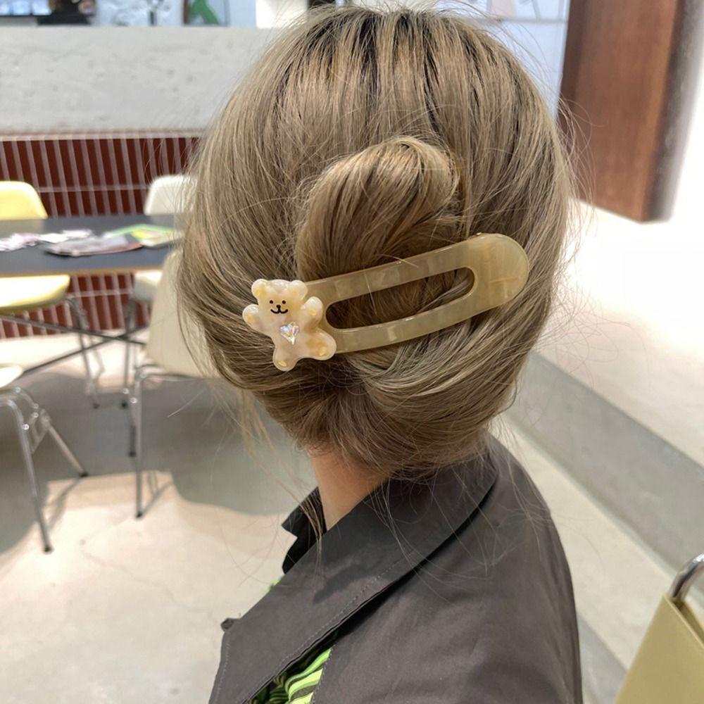 Agustina Beruang Klip Rambut Musim Semi Ponytail Klip Kreatif Manis Bergaya Hiasan Kepala Ins Klip Rambut Transparan Permen Warna Hati Zirkon Indah Klip Rambut Korea Duckbill Klip