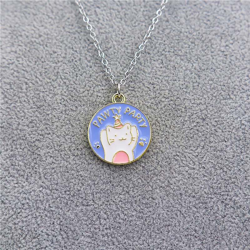 Kartun Anjing Anak Kucing Anak Liontin Stainless Steel Kalung Perlengkapan Siswa Hadiah Ulang Tahun Logam Aksesoris Fashion