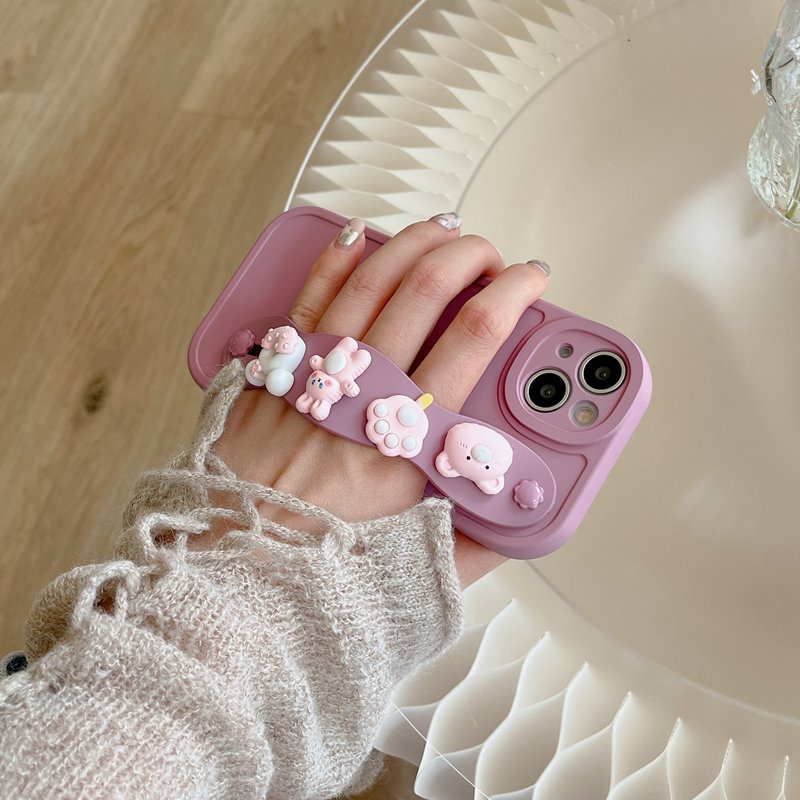 IPHONE Gelang Boneka Beruang Bunny Support Soft Case HP iP Iphone6 6S 7 8 14+Plus SE 2020 X XS XR 11 12 13 Pro Max Purple FTD Casing Apple