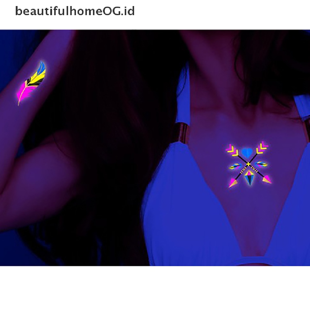 // Beauty// Tato Temporer Tahan Air Desain Shimmer Glow UV Neon Body Face Skin Tattoo **
