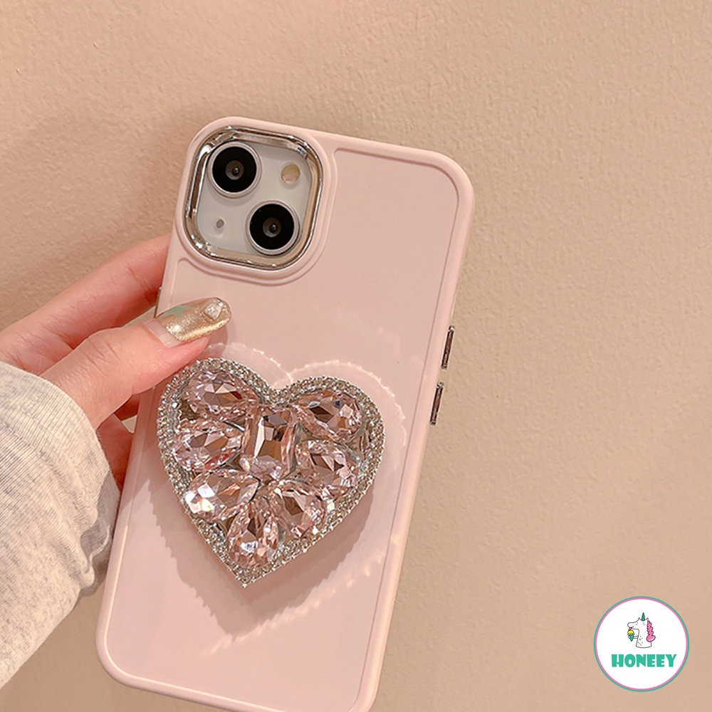 IPHONE Stand Dudukan Cincin Cermin Berlian Berkilau Lucu Soft Phone Case Untuk Iphone14 13 Pro Max 12 Pro 11Cover Mewah