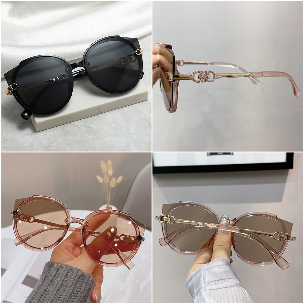 Korea Unisex Kacamata UV400 Mata Kucing Bulat Tanpa Bingkai Kacamata Wanita Anti-Reflective Vintage Shades