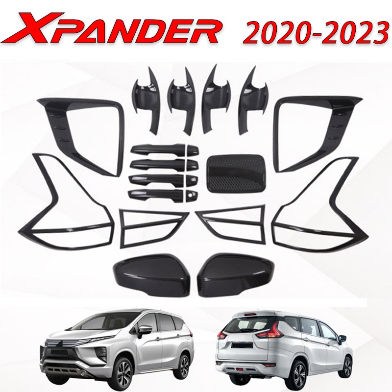 Mitsubishi Xpander Carbon Fiber Handle Sticker Inner Bowl Cover Matt Black Tutup Tangki Bakar Belakang Tail Lamp Cover Matte Black2020 2021 2022 2023 Aksesoris Penutup Eksterior