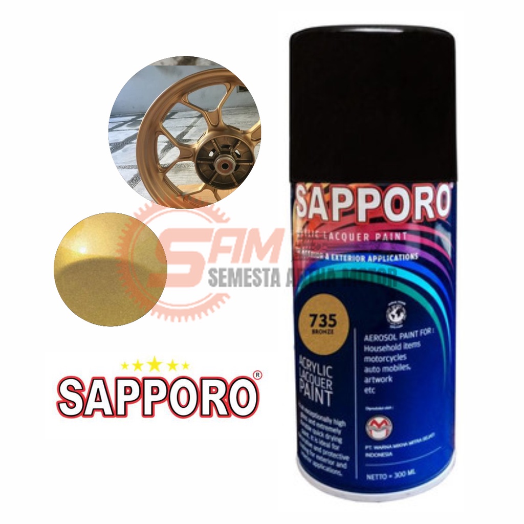 

Pilox Sapporo Bronze 735 Cat Semprot Pilok Perunggu Aerosol Spray Metal Besi Plastik